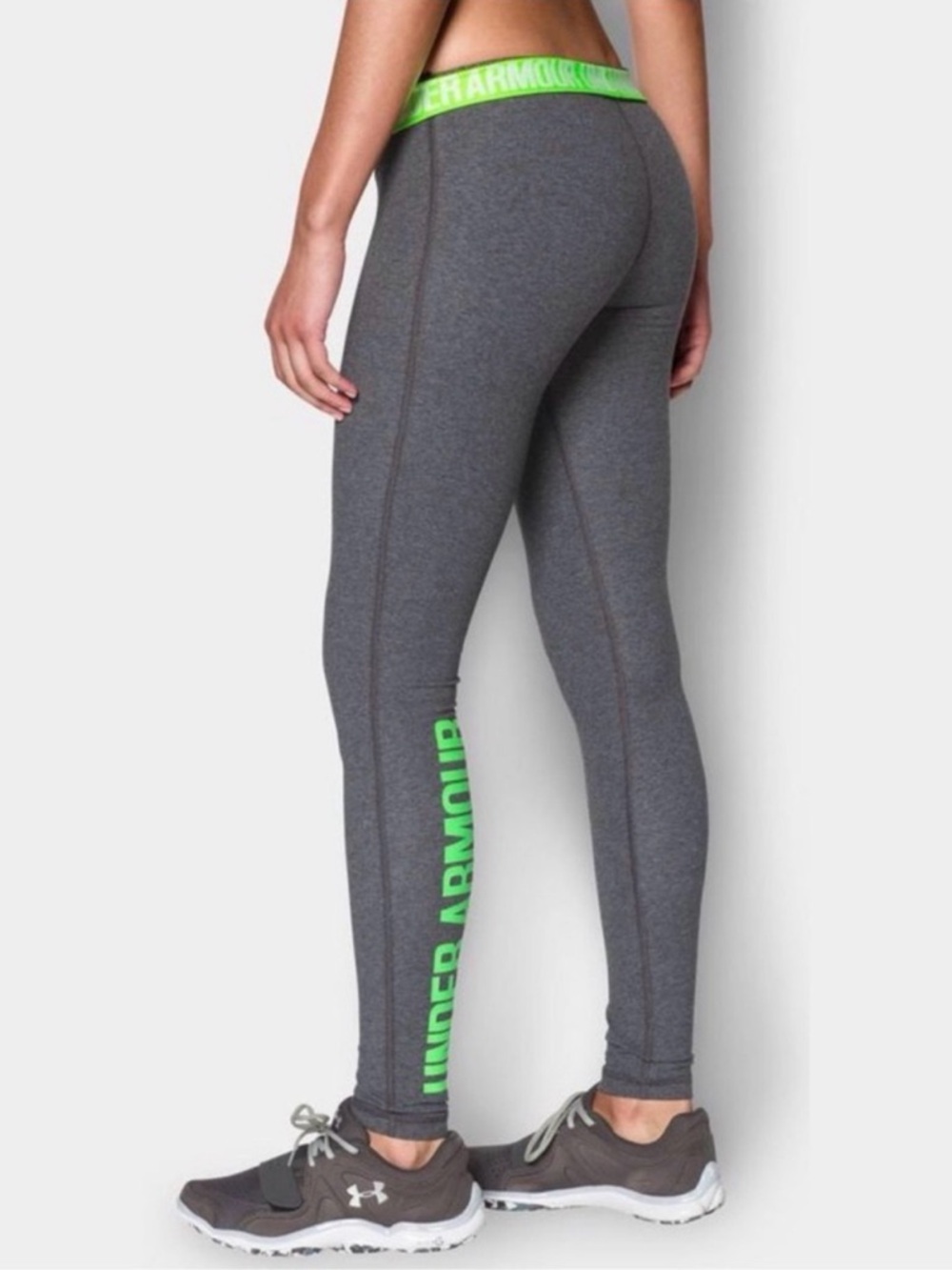 UNDER ARMOUR Gray Leggings Yoga Pants Fold Over Logo Waist Womens Size Small